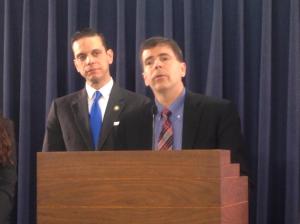 Kirk Lewis, Executive Director of Schenectady ARC at press conference with Assemblyman Santabarbara for  A.5141 (Santabarbara) and S.4256 (Carlucci)